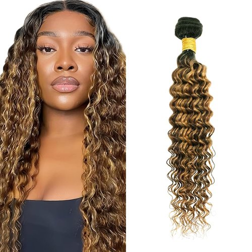 P427 Human Hair Bundles Ombre Highlight Bundle Deep Wave Human Hair Bundles 22 inch #27 and #4 Wet and Wavy Bundle