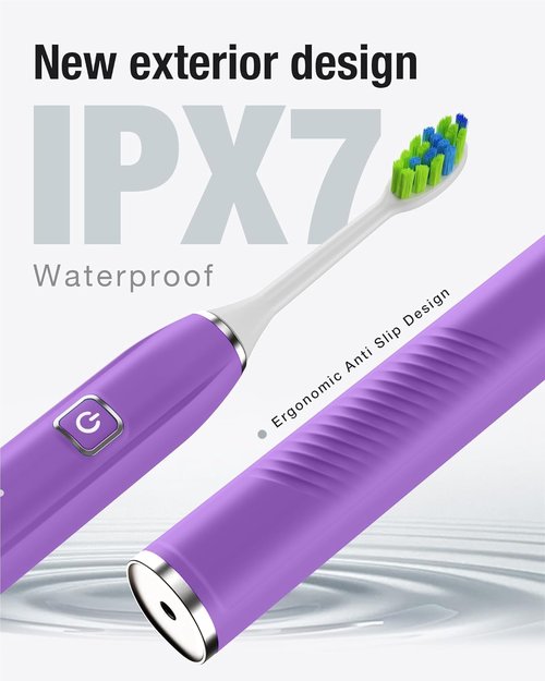 7AM2M Ultrasonic Electric Toothbrush with 6 Brush Heads for Adults&Kids, One Charge for 120 Days, USB-C Charge, 5 Modes, 40000VPM Powered Toothbrush, 2 Minutes Built in Smart Timer (Purple)