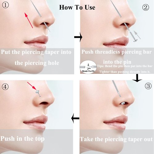 Aumeo G23 Titanium Threadless Piercing Taper 14G 16G 18G Piercing Insertion Pin Taper for Nose Lip Monroe Ear Tragus Helix Push in Body Piercing Stretching Kit Assistant Tool (Straight-20G)
