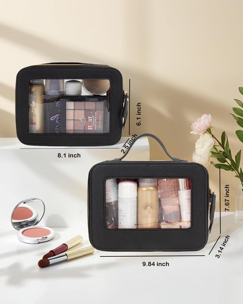FFpaw Clear Toiletry Bag Set for Women, Transparent Travel Makeup Case Portable Skincare Cosmetic Bag with Zipper Waterproof Makeup Pouch Car Organizers Car Accessories for Essentials (Dual Black)