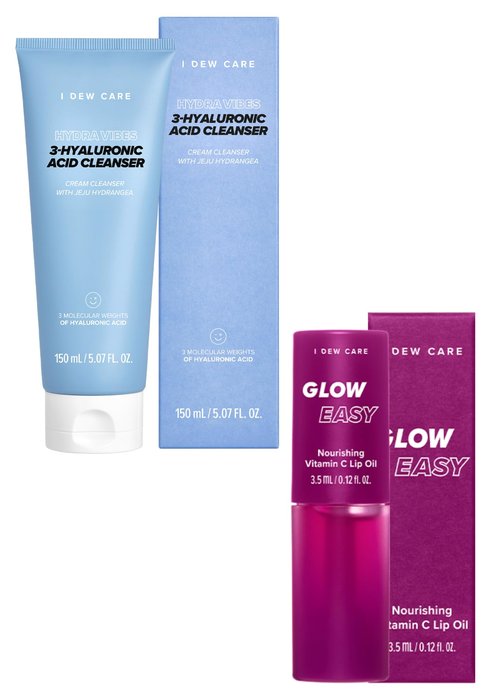 I DEW CARE Hydra Vibes 3-Hyaluronic Acid Cleanser, 150ml, 5.07 fl. oz. + Lip Oil Gloss - Glow Easy, 0.12 Fl Oz Bundle