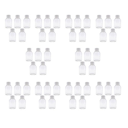 TRENDBOX Pack of 50 - Clear Empty PET Mini Storage Bottles Hard Plastic Durable Turn Screw Cover Cap Round Filling Liquid Rhinestones Water Container