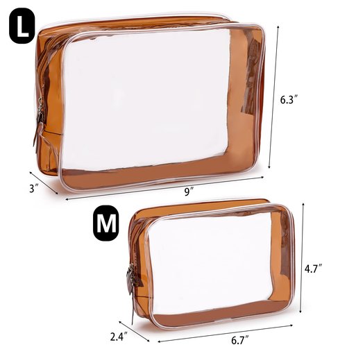 Tbestmax 4 Packs Cosmetic Bags Clear Makeup Bags Portable Travel Toiletry Bags Waterproof Cosmetic Organizer Brown(2M + 2L)