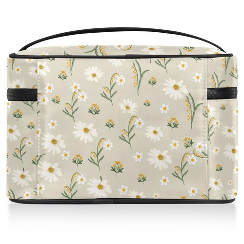 FZDXZJJ Makeup Travel Bag Organizer Toiletry Bag for Women Portable Cosmetic Storage Case with Handle, Large Capacity Lightweight Toiletries Brush Zipper Bag - Daisy