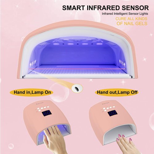 UV Light for Nails, BNYLFGX Cordless UV Nail Lamp for Gel Nails 66W, Rechargeable LED Nail Dryer with 5 Timer Setting Auto Sensor Fast Nail Light Curing Lamp for Salon & Home, Pink