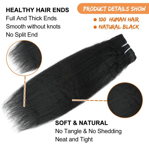 Kinky Straight Clip ins 8Pcs 110g 18 Inch Clip in Hair Extensions Real Human Hair Yaki Straight Clipins for Black Women Full Head Brazilian Remy Hair Extensions Double Weft 20 Clips