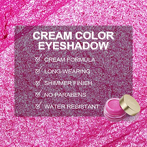 Oulac Hot Pink Cream Eyeshadow also for Highlighter Highly Pigmented Eye Shadow Waterproof&Long Lasting with Moisturizing Formula Blendable Shimmer Eye Make-up,Vegan & Cruelty-Free, 6g, 09