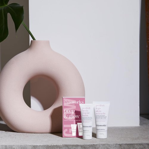 THISWORKS Prep and Glow Gift Set - Travel Size Kit with Perfect Legs Skin Miracle and Perfect Heels Rescue Balm Foot Cream - Nourishing & Hydrating Bodycare Duo