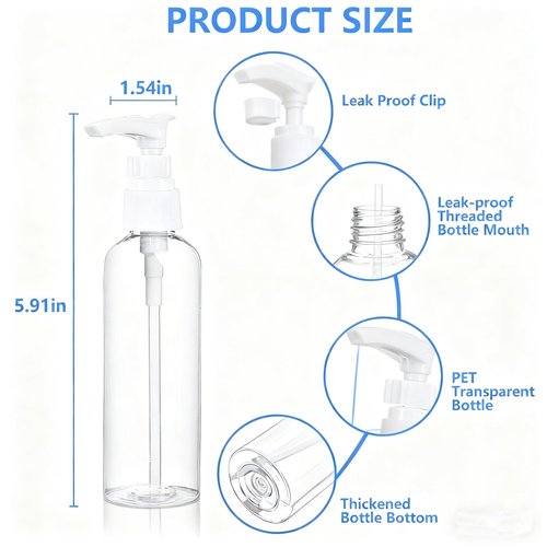 DTDNZKN 4 Pack 3.4 Oz (100ml) TSA Approved Travel Pump Bottles for Toiletries Clear Travel Size Bottles Leak Proof with Labels