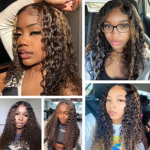 28 Inch Highlight Ombre Lace Front Wig Human Hair Highlight 1B/30 Black Brown 13x4 HD Lace Frontal Wigs Pre Plucked With Baby Hair Deep Wave Honey Blonde Human Hair Wigs for Black Women 180% Density