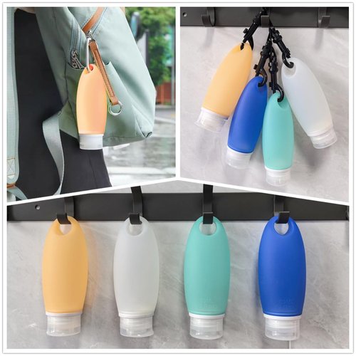 Refillable Bottles Leak Proof Camping Travel Containers with Shower Lanyard,3oz TSA Approved Squeezable Silicone Travel Tube Set for Gym Shampoo Lotion Soap