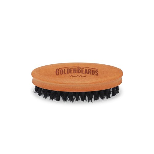 Golden Beards Travel Beard Brush – Pear Tree Wood Handle & Natural Boar Bristles – Compact Grooming Tool That Fits in Your Bag, Perfect for Beard Maintenance on the Go