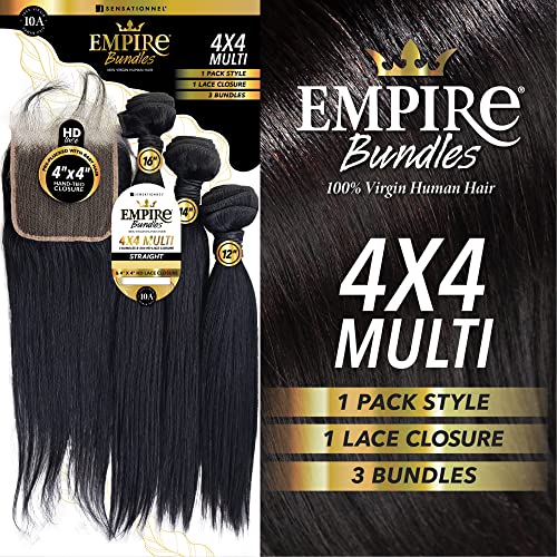 Sensationnel Empire bundles multi - straight with 4x4 closure 10a tangle shed free human hair for weaving and sew in styles (18 20 22 Inch, NATURAL/BLACK)
