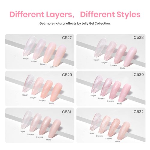 beetles Gel Polish Nail Set 20 Colors Healing Elixir Collection Manicure Kit with 6 Pcs Jelly Shimmer Giltter Nails Lady with Dreams Collection Transparent Pink Biege Gel