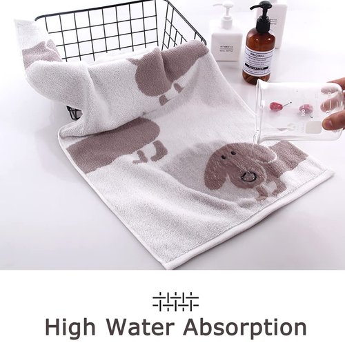 Kissvian 2 Pack Pure Cotton Hand Bath Towel Set, Cartoon Dog Pattern Fingertip Towels Face Cloths, Soft and Absorbent Washcloths for Bathroom, Size 13.4" x 28.4"