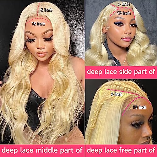 613 Lace Front Wig Human Hair Body Wave Blonde Wig Human Hair Pre Plucked With Baby Hair 180% Density for Women (34 Inch)