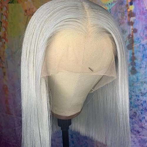 Smartinnov Grey Bob Wigs Human Hair 13x4 Lace Front Wigs Glueless Brazilian Remy Hair Straight for Women 8 Inch Pre Plucked Natural Hairline 180% Density Grey HD Lace Frontal Short Bob Wigs