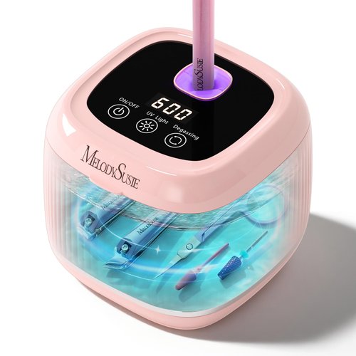 [2025 Upgraded] MelodySusie 2 in 1 Nail Tool Cleaning Machine, 3 Timers Mode for Nail Drill Bits, Nail Art Brush, Nail Clipper, Jewelry Cleaning, Salon & Home Use, Pink,DL-160