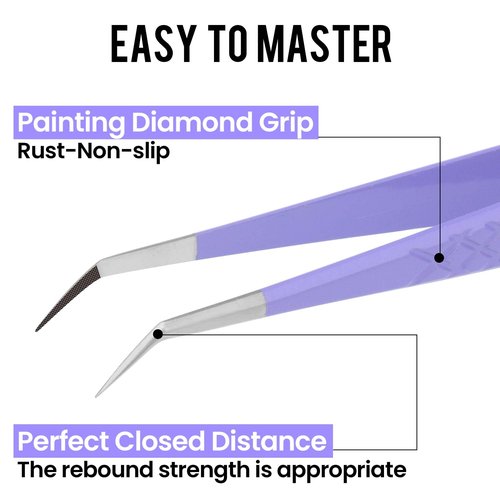 Fiber Tip Lash Tweezers For Eyelash Extension Tweezers Professional Artist Tech Work Kit Tools,Best Volume Eyelash Lashes Extensions Purple Tweezers Precision Supplies (Isolation)