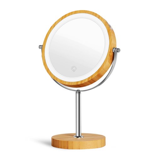 SLIMOON 8" Lighted Makeup Mirror with Bamboo Stand, 1X/10X Double Sided Magnifying Vanity Mirror with Lights, 3 Colors Dimmable Lightning, Gifts for Women Mom Teen Girls