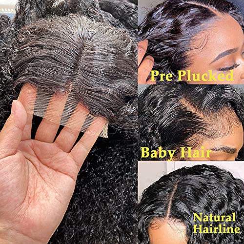 30 Inch Deep Wave Lace Front Wigs Human Hair for Women 4X4 Hd Lace Closure Brazilian Virgin Wig Wet and Wavy Wear and Go Glueless Wigs Pre Plucked Bleached Knots Natural Black