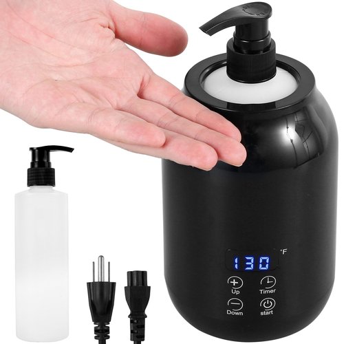 RVEFOT Massage Oil Warmer with Two Bottle Dispenser, Smart Touch Key Electric Lotion Heater for Home SPA, Temperature Adjustable, Lube Cream Gel Warmer (Black)