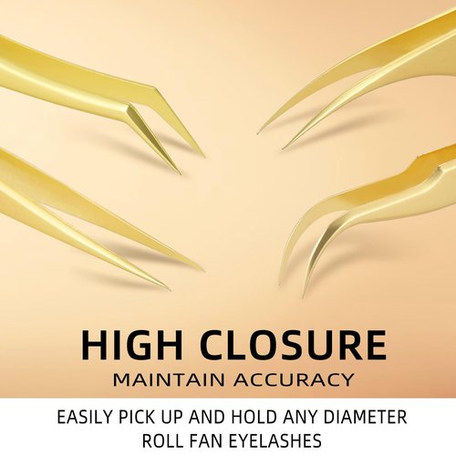 FungChoi 4-Piece High Precision Eyelash Extension Tweezers Set, Straight and Curved Lash Tweezers for Extensions, Volume Lash Tweezers for Crafting, with Iron Box Packaging