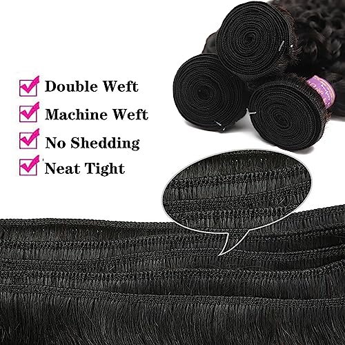 Kinky Straight Human Hair 3Bundles Natural Black Yaki Straigh Brazilian Virgin Remy Hair Grade 10A 100% Unprocessed Kinky Straight Human Hair Extensions (18 20 22 Inch, 3 Bundles)