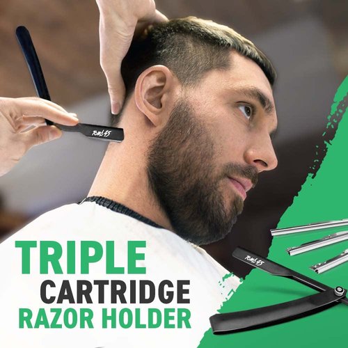 Tomb 45 Triple Cartridge Razor Holder | Disposable Razor Safety Handle For Barbers | 100% Metal Grip & 3 Adjustable Blade Exposure Options For Shaving (Black)