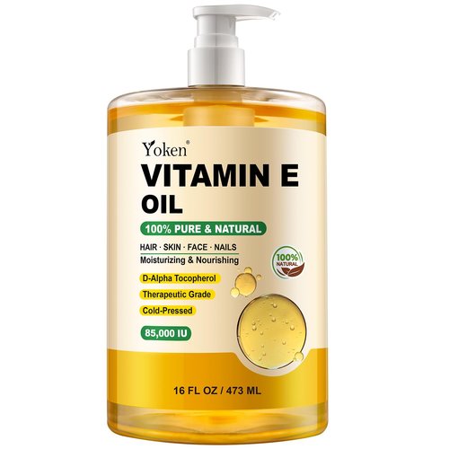 Yoken Vitamin E Oil 16 Fl Oz Organic Vitamina E Oil for Skin 85,000 IU Bulk Vitamine oils for Scars Hair,Face,Nail,Cold Pressed Hexane Free Formula Liquid Perfect Scalp Care Bath and Body oils