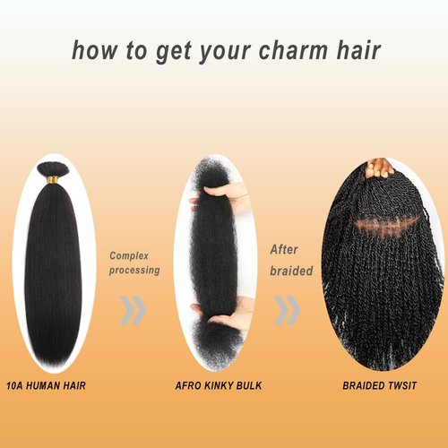 Afro Kinkys Bulk Human Hair,50g,braiding Human hair for Twist, Repaid Locs, Dreadlocks,Afro Kinky Bulk Human hair Extension for black women(22",50g,1B)