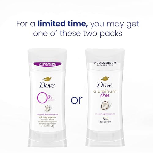 Dove Aluminum Free Deodorant for Women 3 Count Coconut and Pink Jasmine 72 hour odor protection 2.6 oz