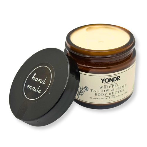 Yondr Natural Tallow & Hemp Body Butter – Whipped Grass‑Fed Tallow + Hemp Seed Butter – Calming Chamomile/Sandalwood/Lavender – Deep Hydration for Dry & Sensitive Skin (2 oz)