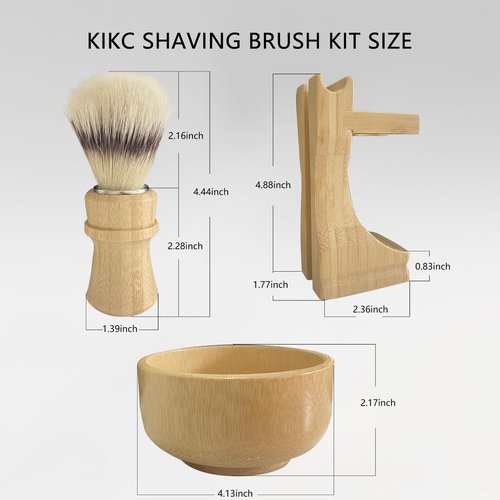 Kikc Men's Shaving Kit with Natural Boar Bristle Shaving Brush, Pure Bamboo Shaving Brush Stand with Bowl | Complete Wet Shaving Set for Smooth & Luxurious Shave