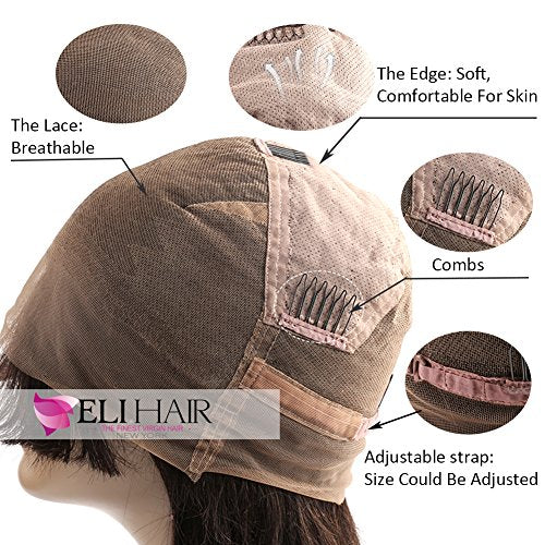 Straight Wigs Natural Color Virgin Human Hair Full Lace Wigs 130% Density With Brazilian Human Hair For Women (Full Lace Wig, 16 inch)
