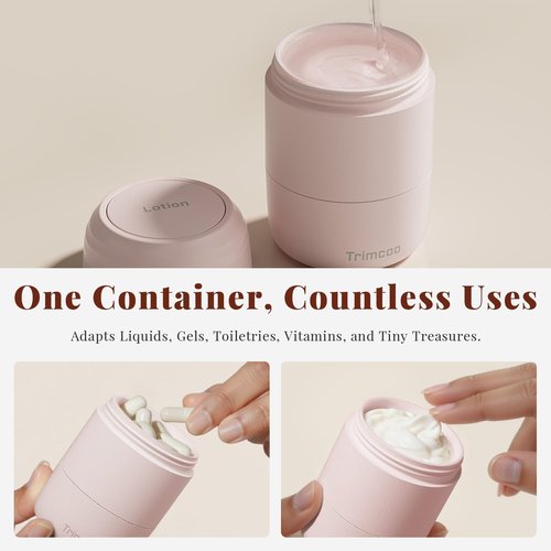Trimcoo New Travel Toiletry Containers [Ultra Leakproof] TSA-Approved, PLA Hard Shell Jars with 5 Magnetic Labels, Wide Mouth Bottles for Lotion, Cleanser, Shampoo, Conditioner, Pink, 3 Pack, 2OZ