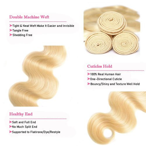 613 Bundles Blonde Bundles Human Hair 16 Inch 613 Body Wave bundles 100% Unprocessed 12A Grade Brazilian Virgin Hair Bundles 1 Bundle Human Hair 613 Blonde Bundle Hair Extensions for Women