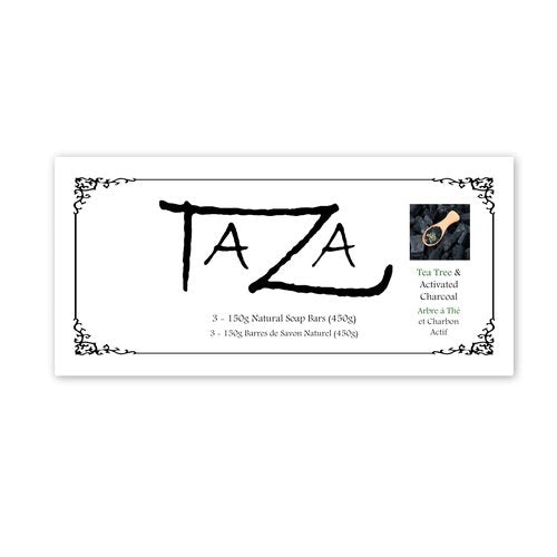 Taza Premium Tea Tree & Charcoal Natural Soap (Pack of 3) Each 5.3 oz (150 g) For Powerful Cleansing Contains: Tea Tree OIl, Activated Charcoal & Coconut, Olive & Palm Fruit Oils, Mango Butter