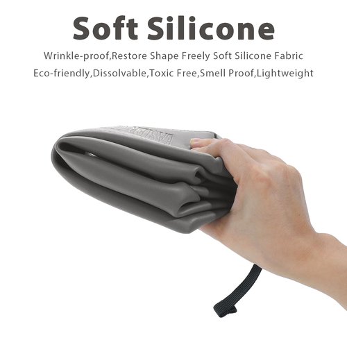 CONTAIL 6.5" 3L Silicone Toiletry Bag with 3 Mesh Pocket,Water-resistant Mens Dopp Kit,Foldable Shaving Bag for Toiletries Accessories,Grey