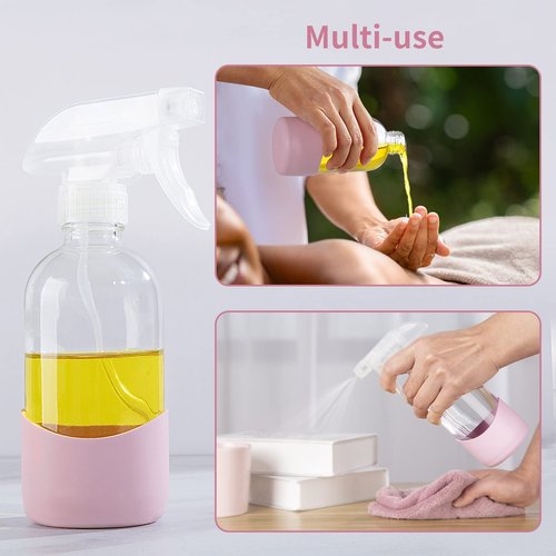 HOMBYS 8 Oz Empty Clear Glass Spray Bottles with Silicone Sleeve Protection Refillable Containers for Cleaning Solutions, Essential Oils, Misting Plants - Quality Sprayer - 3 Pack Boston Bottles