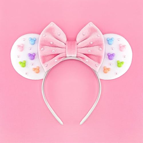 JIAHANG Velvet Mouse Ears Headband with Beads, Velour Hair Bow Hairband, Party Decoration Headwear Hair Accessories for Women Girls