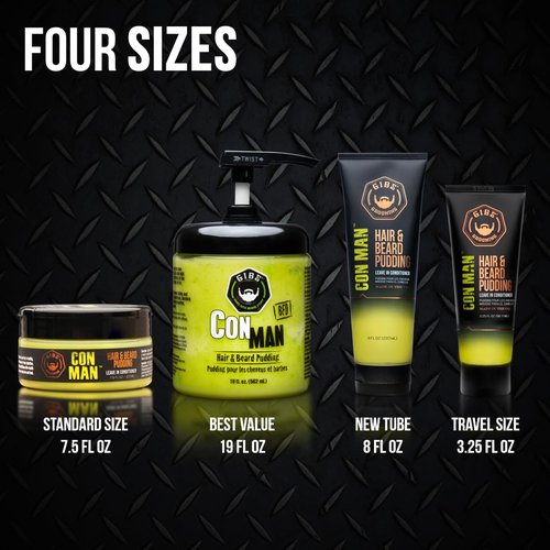 GIBS Con Man Hair & Beard Pudding - Leave-In Conditioner, Curl Definer,Green 7.5 Fl oz