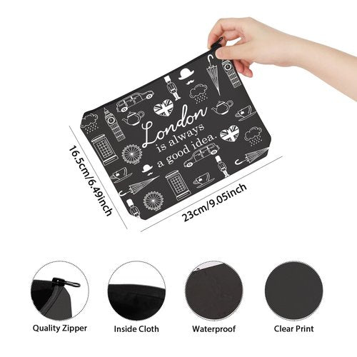 TSOTMO London Travel Gift London City Skyline London Is Always A Good Idea Zipper Pouch Makeup Bag (BLK-London)