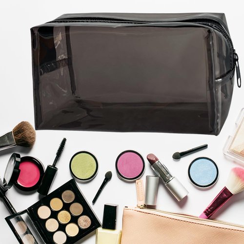 ONEART Portable Clear Cosmetic Bags Black, PVC Waterproof Makeup Bag,Travel Storage Toiletry Bag for Women,Storage Wash Bag with Zipper
