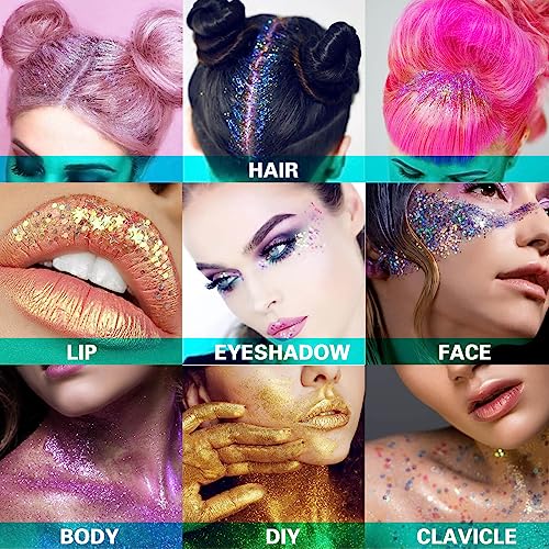 MEICOLY Blue and Clear White Face Body Glitter Set,Mermaid Face Glitter Gel,Singer Concerts Festival Rave Accessories,Sparkling Sequins Glitter Face Paint for Women and Kids,Chunky Glitter Makeup