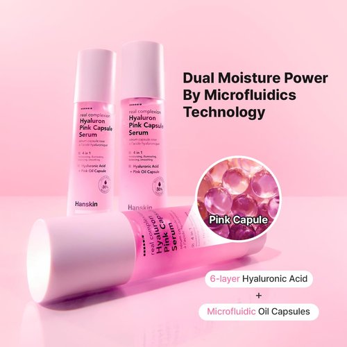 Hanskin Hyaluron Pink Capsule Serum – 6-Layer Hyaluronic Acid for Deep Hydration, Glass Skin Glow & Pink Radiance | Vitamin B12 Barrier Support, Moisturizing & Brightening Korean Serum | 1.69 fl oz