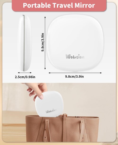 WOBSION Rechargeable Lighted Travel Makeup Mirror,1x/10x Compact Magnifying Mirror with Lights,Portable for Bag,4inch,Gift,White