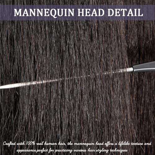 Ineffable 16"Mannequin Head with 100% Real Human Hair Mannequin Head for Braiding Hairstylists Manikin Head Cosmetology Doll Head for Hair Styling (16inch)