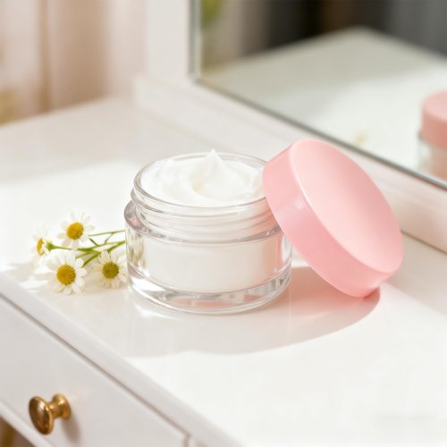 Clear Plastic Cosmetic Jars with White Lids (Pink)