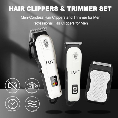 LQT Hair Clippers for Men, Professional Barber Clippers and Trimmer Set, Mens Cordless Clipper, 3 pcs setHair Cutting Kit for Men